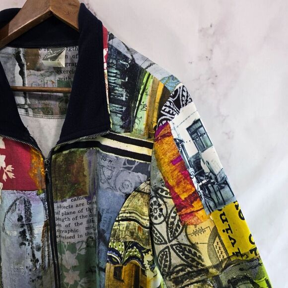 Dolcezza Jacket Women XXL Artsy Art To Wear Flecce Collar Photography Travel - Picture 12 of 13